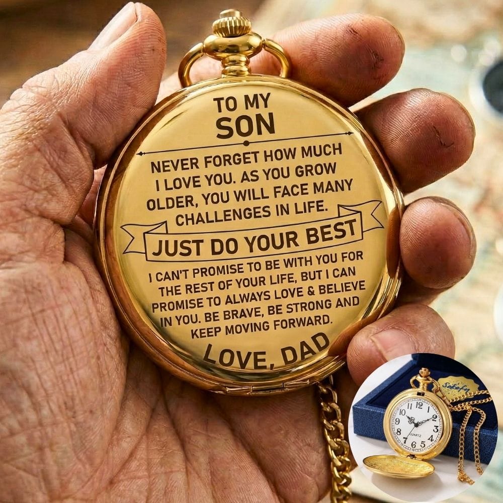 personalized watches To My Son - From Dad, Vintage-Style Gold Pocket Watch Gift Set To My Son - From Dad, Vintage-Style Gold Pocket Watch Gift Set