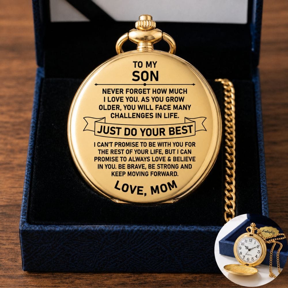 personalized watches To My Son - From Mom, Vintage-Style Gold Pocket Watch Gift Set To My Son - From Mom, Vintage-Style Gold Pocket Watch Gift Set