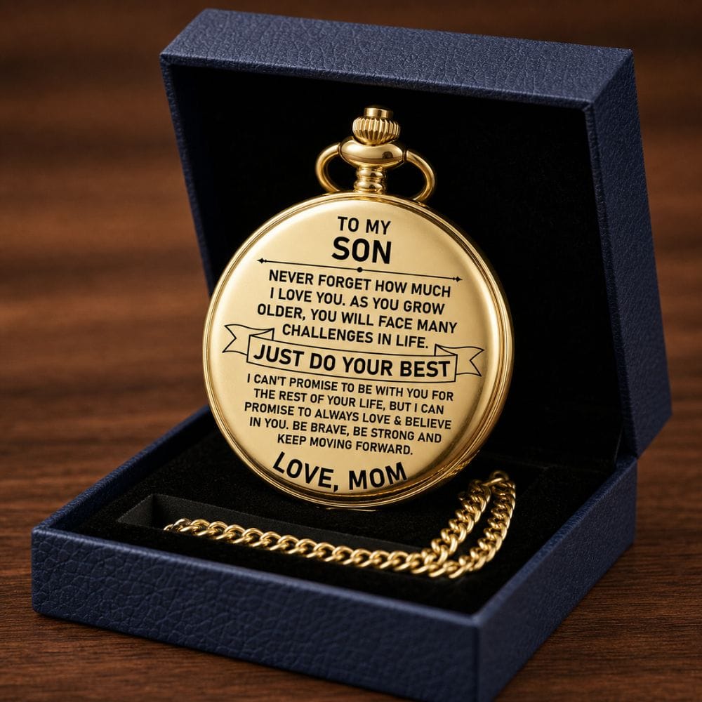 personalized watches To My Son - From Mom, Vintage-Style Gold Pocket Watch Gift Set To My Son - From Mom, Vintage-Style Gold Pocket Watch Gift Set