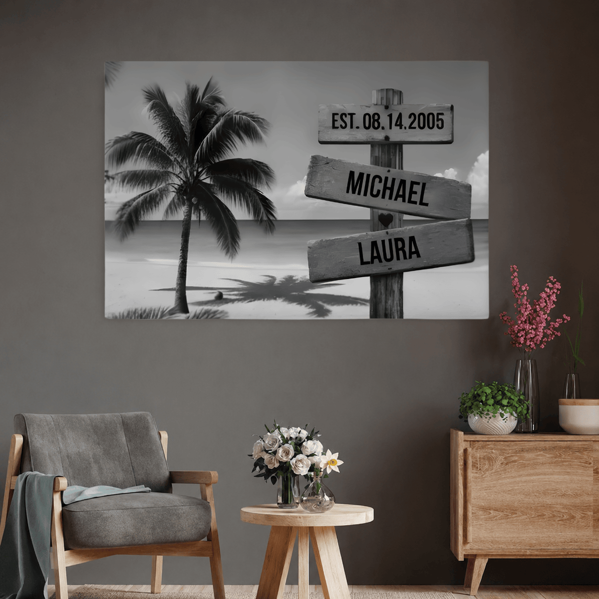 wall art Personalized Family Beach Canvas | Custom Family Name Wall Art with Tropical Palm Tree & Ocean | Coastal Family Home Decor Personalized Family Beach Canvas | Custom Family Name Wall Art with Tropical Palm Tree & Ocean | Coastal Family Home Decor
