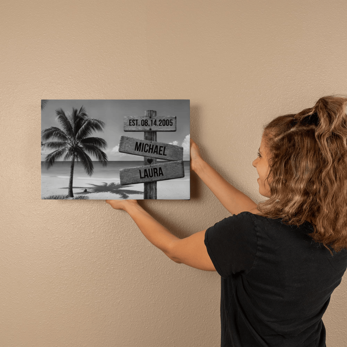 wall art Personalized Family Beach Canvas | Custom Family Name Wall Art with Tropical Palm Tree & Ocean | Coastal Family Home Decor Personalized Family Beach Canvas | Custom Family Name Wall Art with Tropical Palm Tree & Ocean | Coastal Family Home Decor