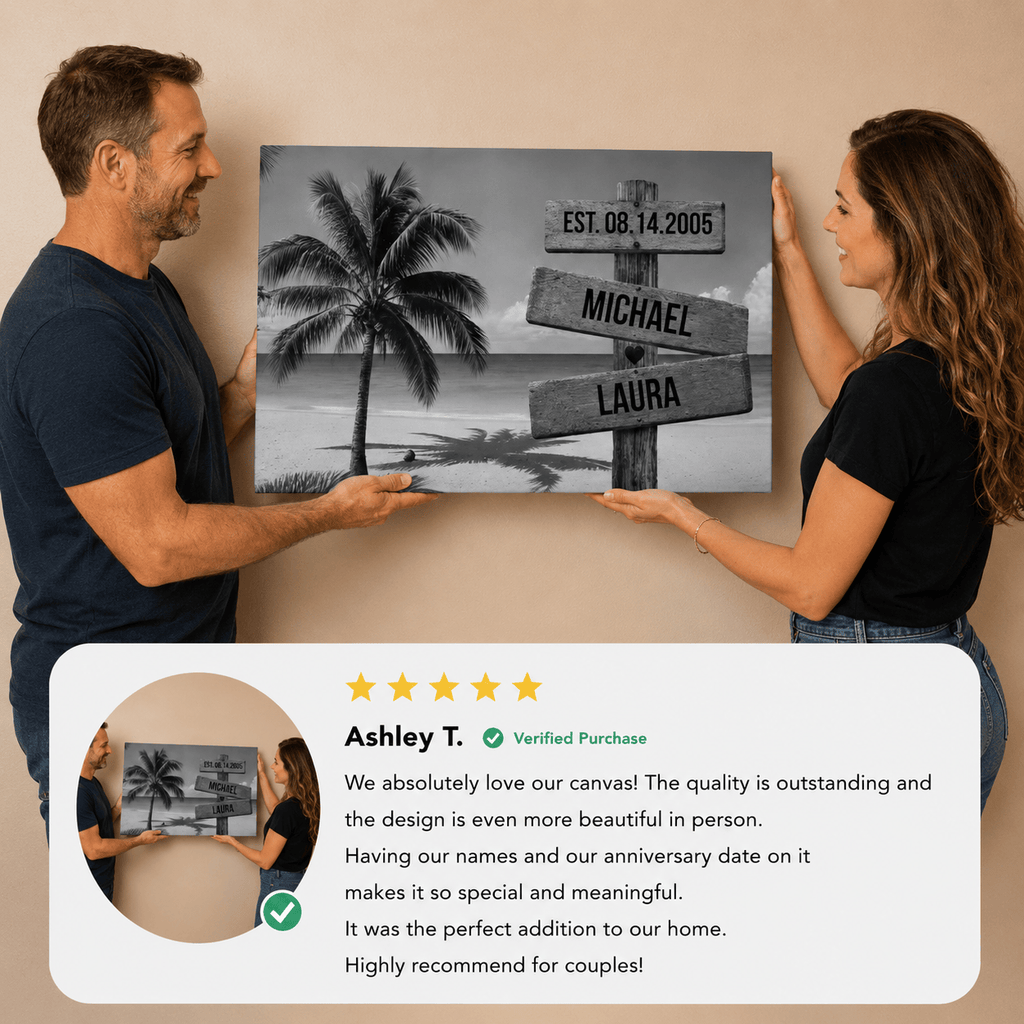 wall art Personalized Family Beach Canvas | Custom Family Name Wall Art with Tropical Palm Tree & Ocean | Coastal Family Home Decor Personalized Family Beach Canvas | Custom Family Name Wall Art with Tropical Palm Tree & Ocean | Coastal Family Home Decor