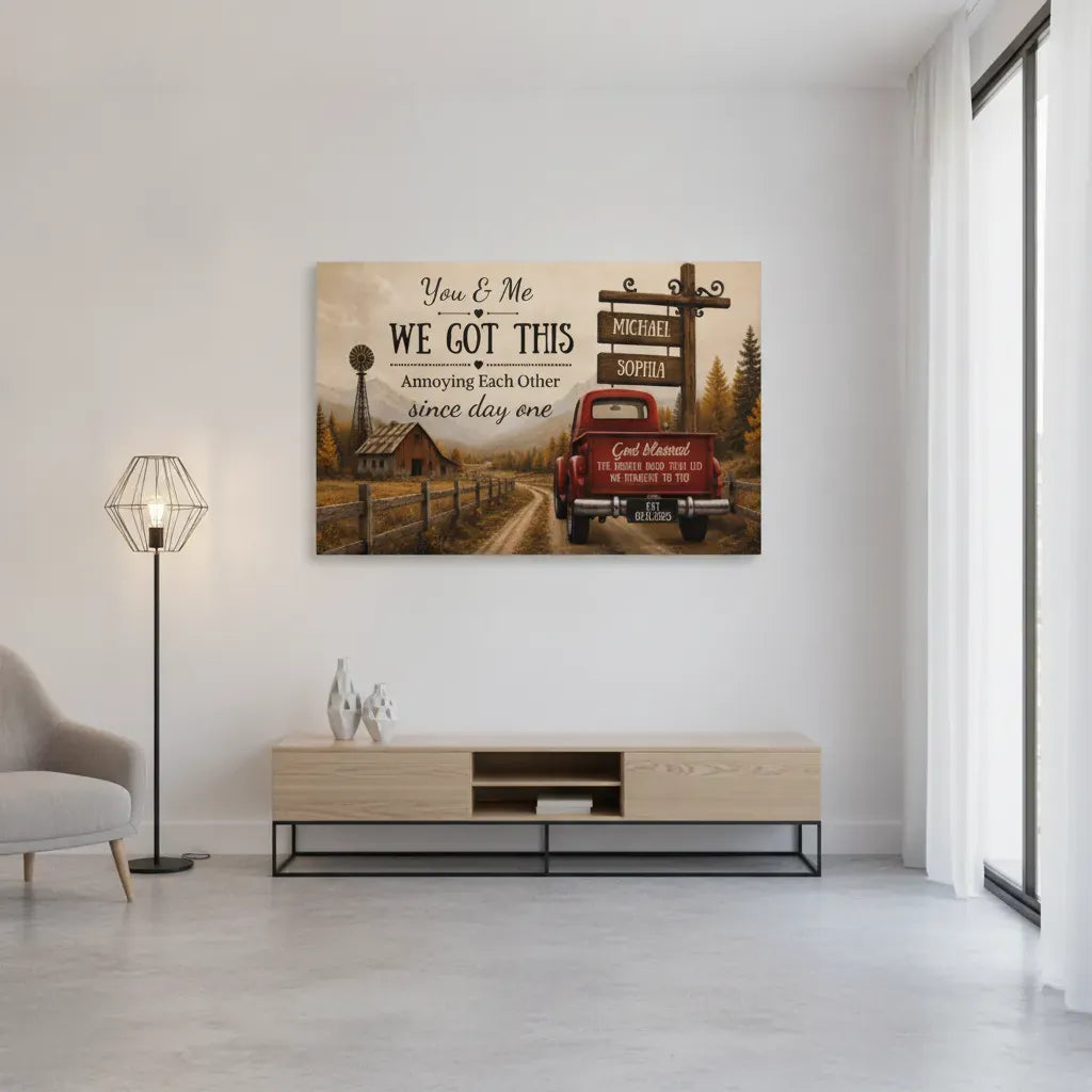 Prints "You & Me We Got This," Custom Couple Farmhouse Truck Canvas "You & Me We Got This," Custom Couple Farmhouse Truck Canvas
