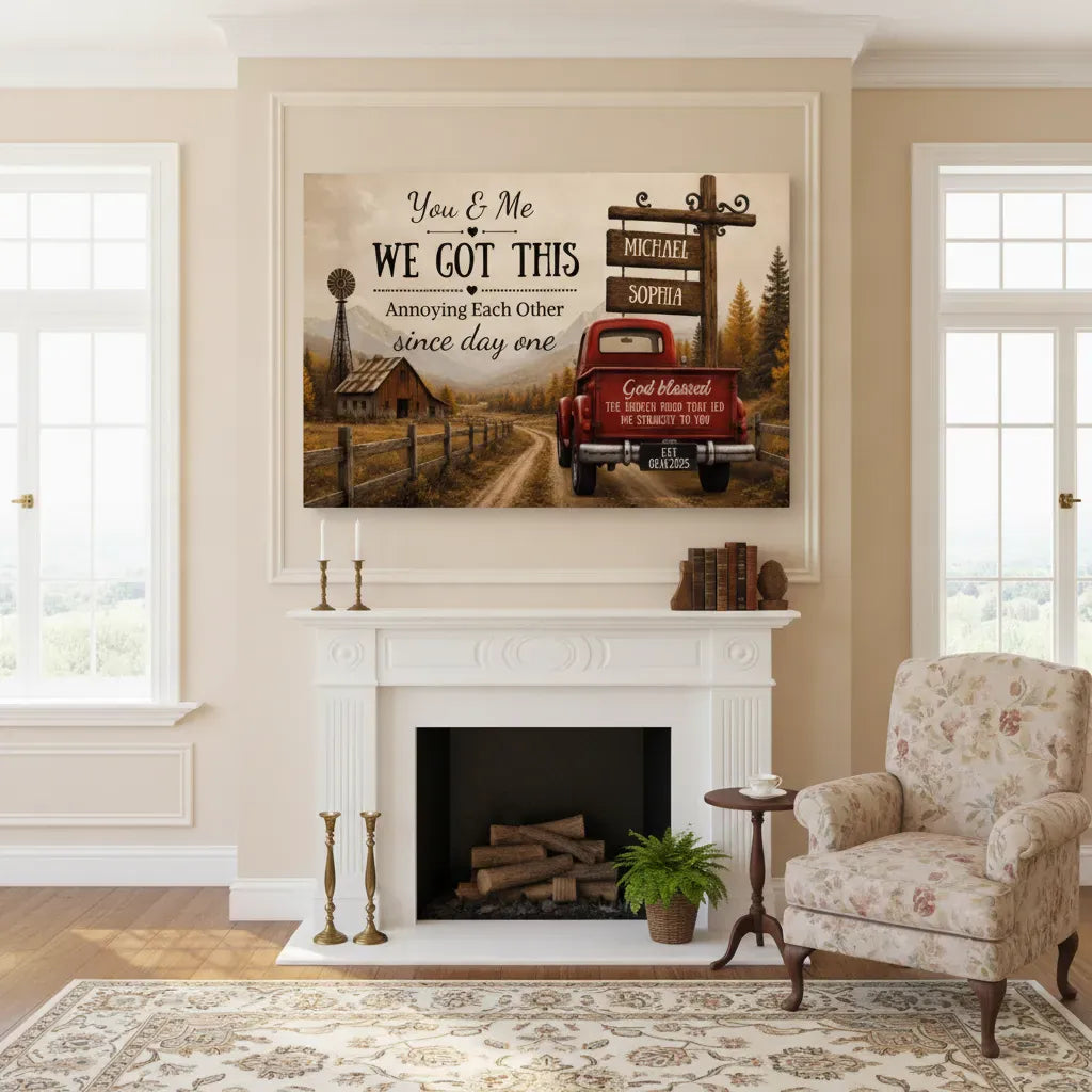 Prints "You & Me We Got This," Custom Couple Farmhouse Truck Canvas "You & Me We Got This," Custom Couple Farmhouse Truck Canvas
