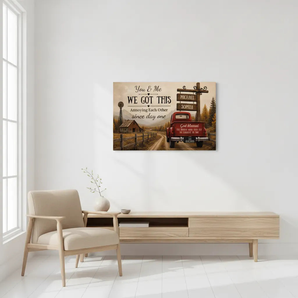 Prints "You & Me We Got This," Custom Couple Farmhouse Truck Canvas "You & Me We Got This," Custom Couple Farmhouse Truck Canvas