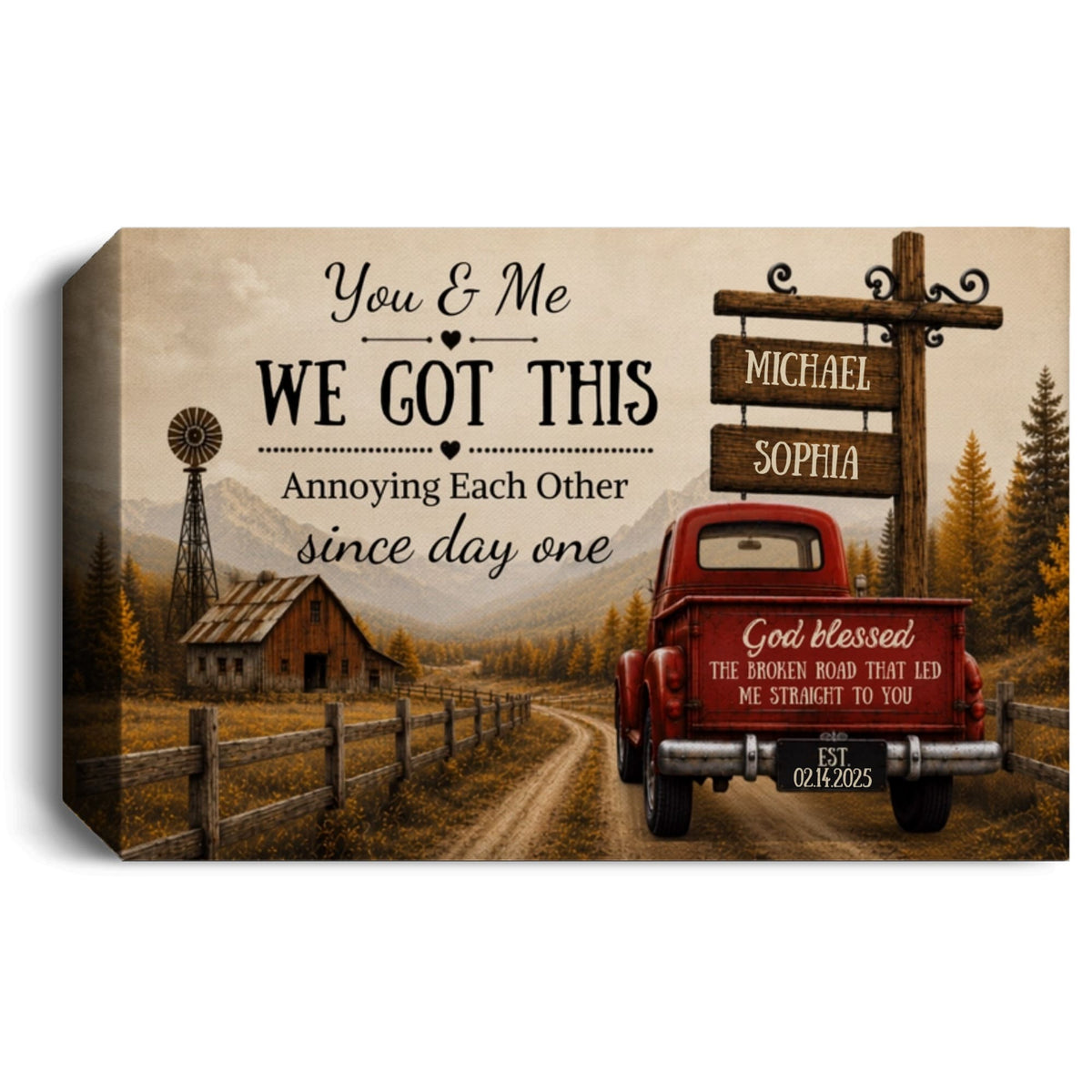 Prints "You & Me We Got This," Custom Couple Farmhouse Truck Canvas "You & Me We Got This," Custom Couple Farmhouse Truck Canvas