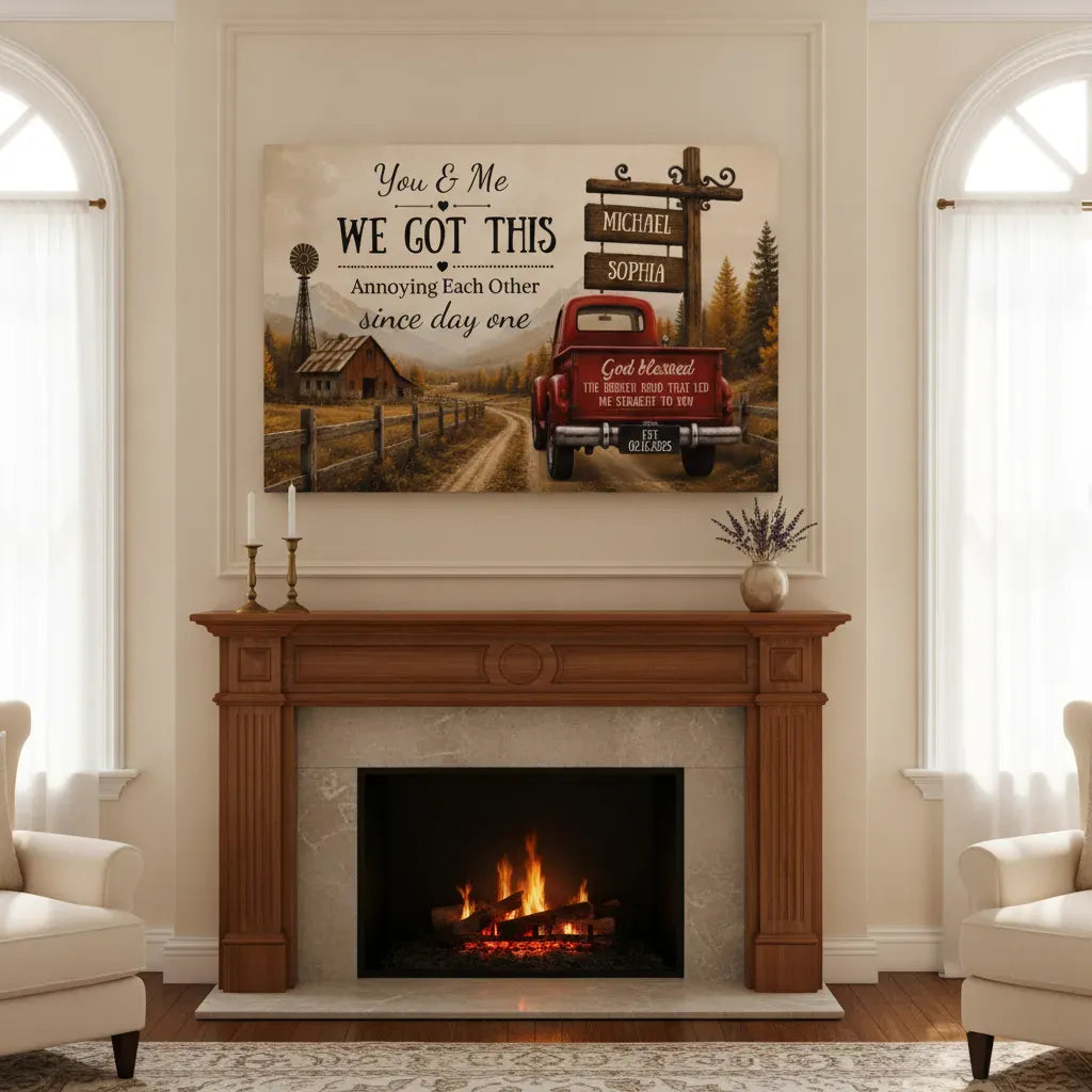 Prints "You & Me We Got This," Custom Couple Farmhouse Truck Canvas "You & Me We Got This," Custom Couple Farmhouse Truck Canvas