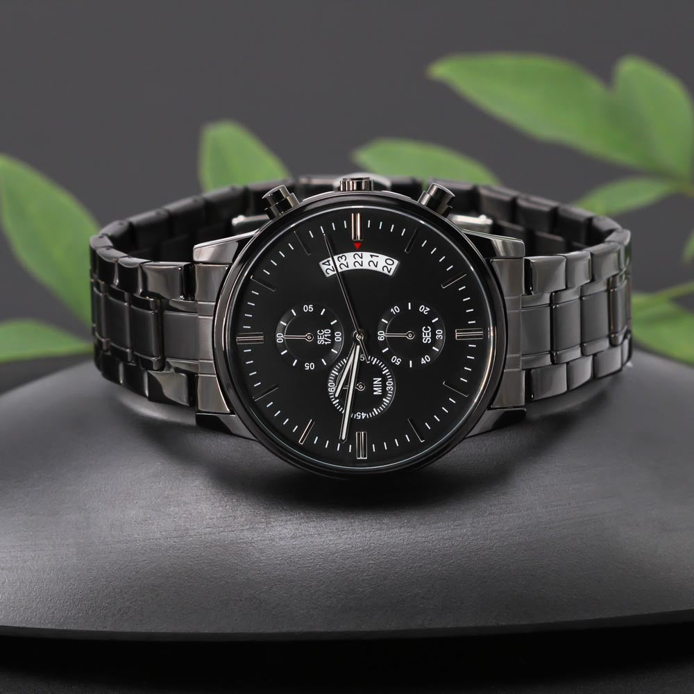 Thank you for always doing your best for us, husband gift; Personalized Black Chronograph Watch - Family Love Tree