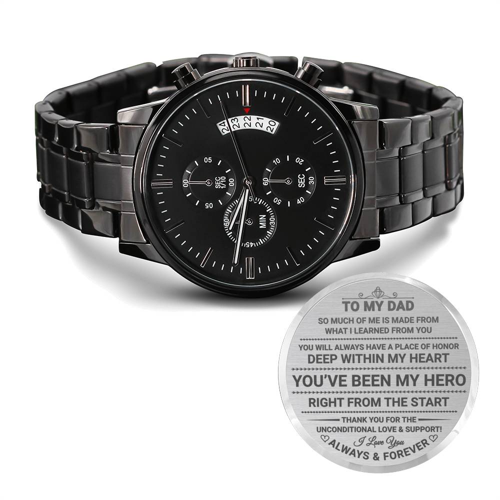 So Much of Me is Made from What I Learned from You; Engraved Design Black Chronograph Watch - Family Love Tree