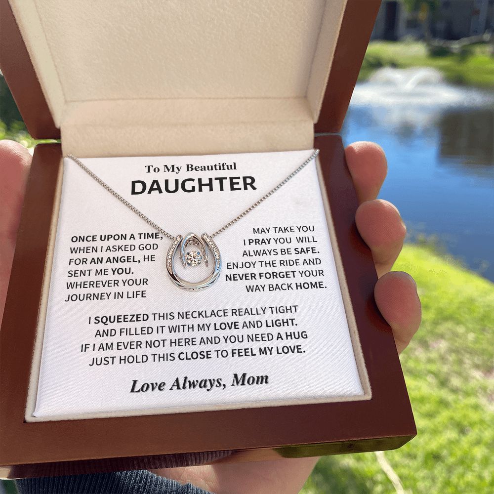 Daughter Gift- Horseshoe Necklace for An Angel- From Mom