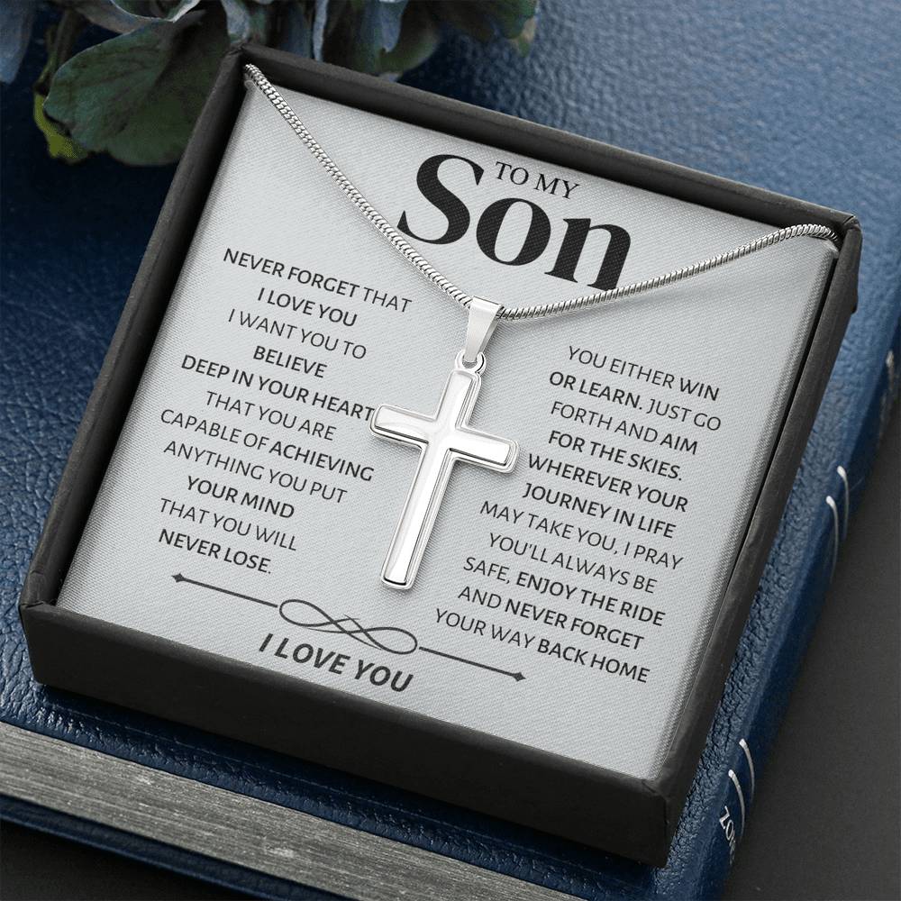 Never Forget Your Way Back Home; Son Cross Necklace Gift - Family Love Tree
