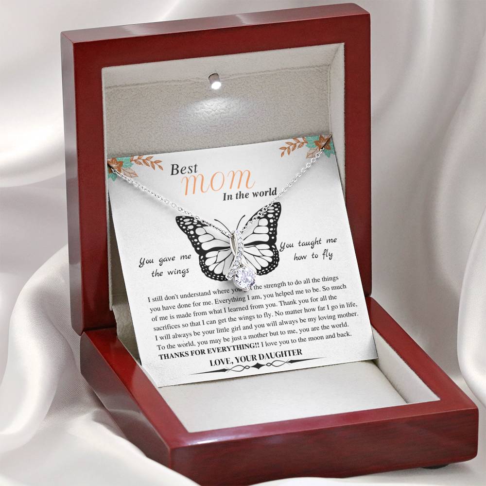 Alluring Beauty Necklace; Daughter Gift to Best Mom, You gave me the wings to fly - Family Love Tree