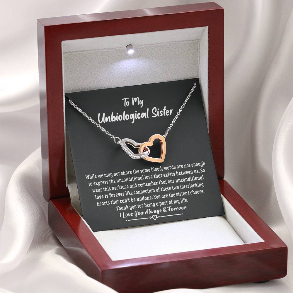 Unbiological Sister Unconditional Love; Interlocking Hearts Necklace Gift - Family Love Tree