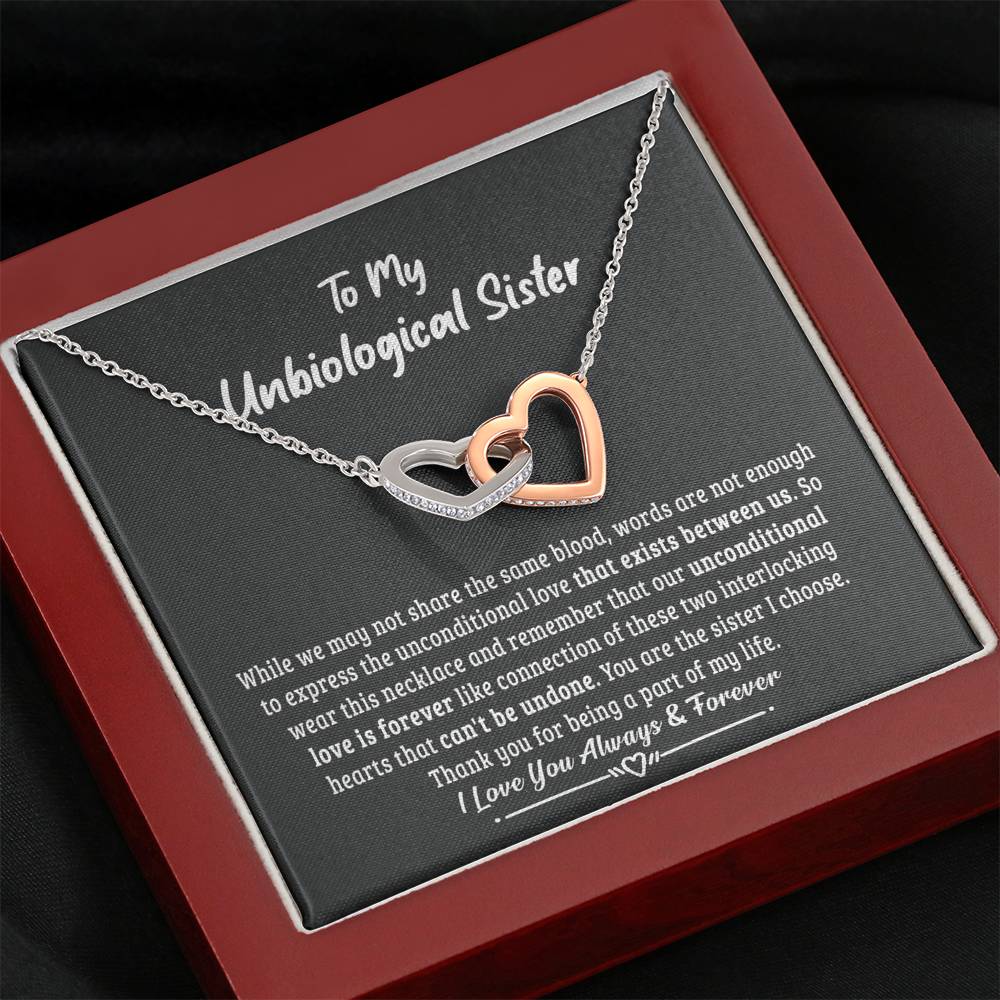 Unbiological Sister Unconditional Love; Interlocking Hearts Necklace Gift - Family Love Tree