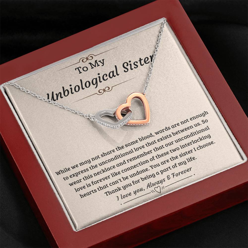 Unbiological Sister Unconditional Love is Forever; Interlocking Hearts Necklace Gift - Family Love Tree