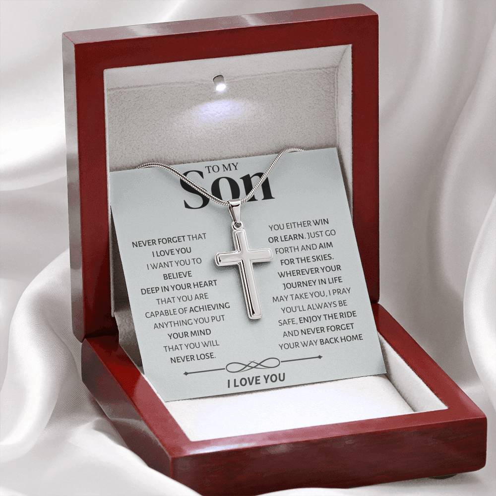 Never Forget Your Way Back Home; Son Cross Necklace Gift - Family Love Tree
