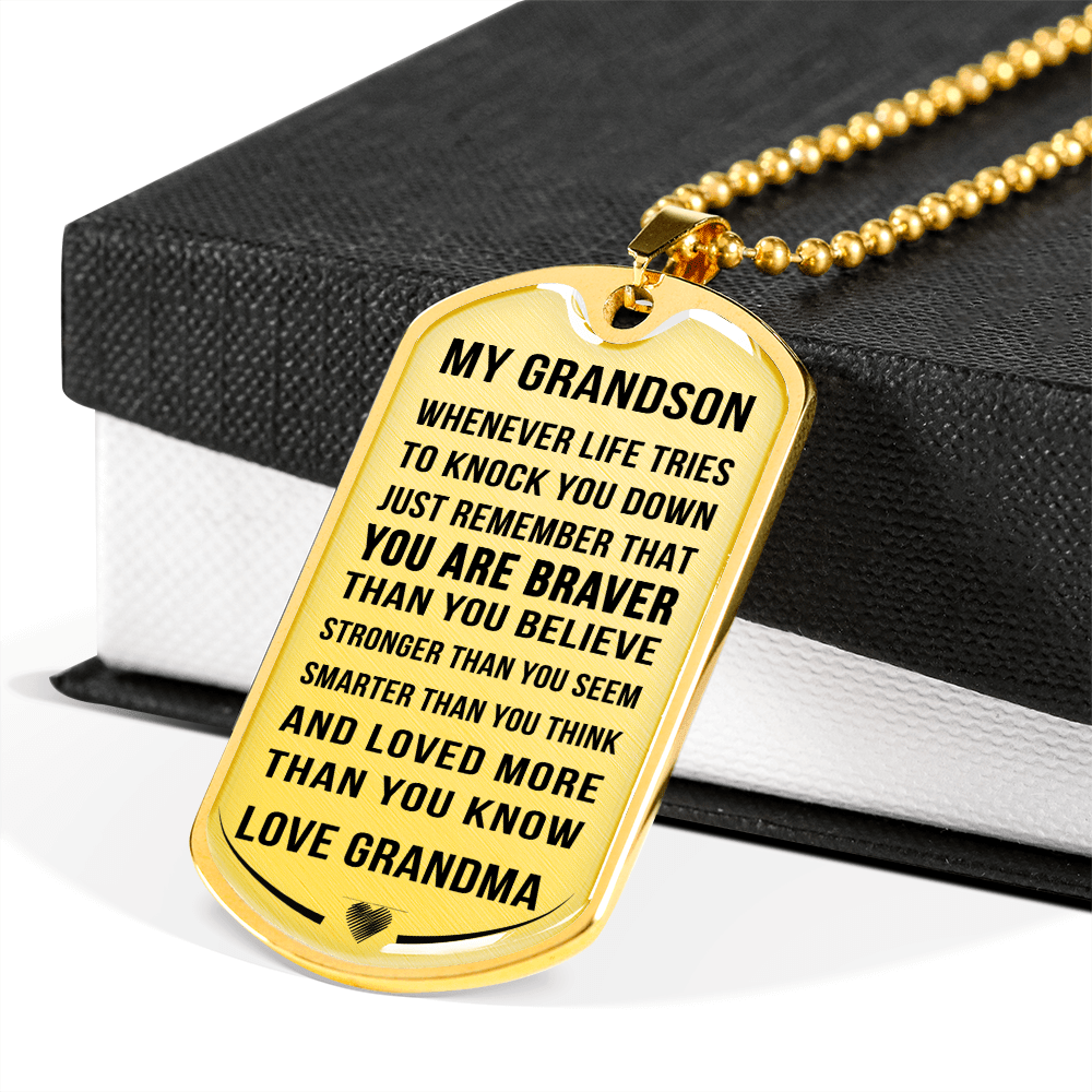 Jewelry Grandson gift- From Grandma- Braver Than You Believe