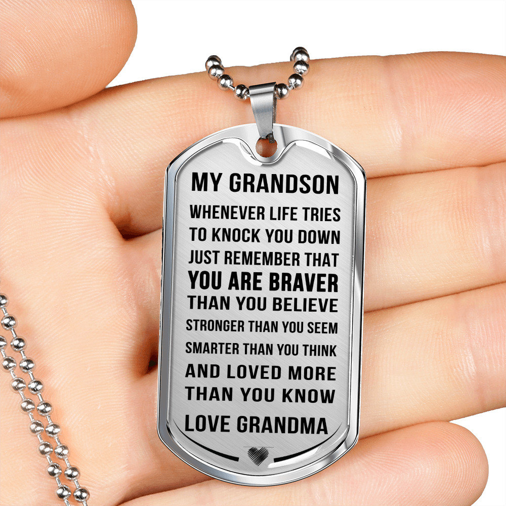 Jewelry Grandson gift- From Grandma- Braver Than You Believe