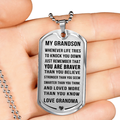 Jewelry Grandson gift- From Grandma- Braver Than You Believe