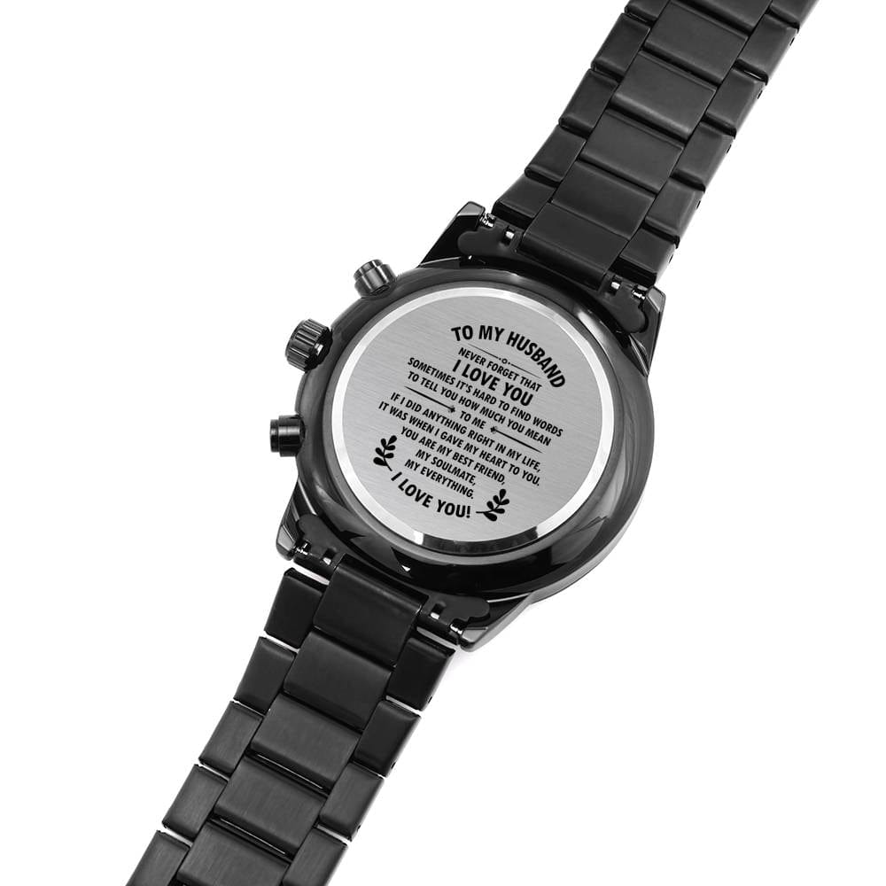 Jewelry Never forget that I love you; Husband Gift, Personalized Black Chronograph Watch