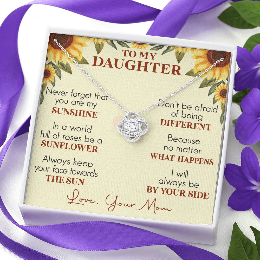 Jewelry Never Forget that you are My Sunshine; Love Knot Necklace Gift for Daughter