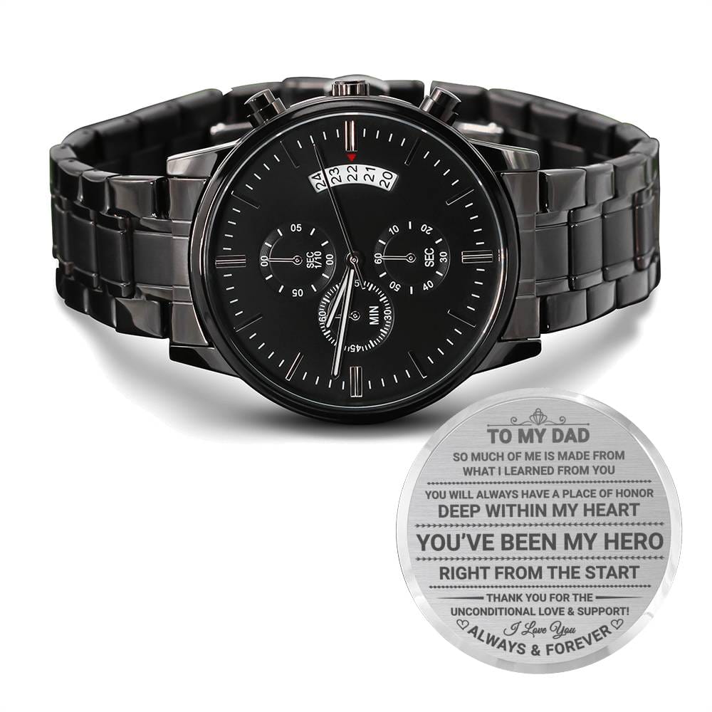 Jewelry So Much of Me is Made from What I Learned from You; Engraved Design Black Chronograph Watch