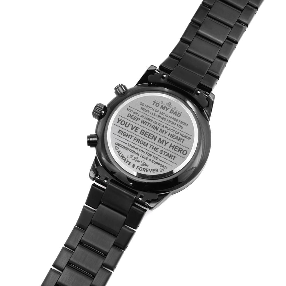 Jewelry So Much of Me is Made from What I Learned from You; Engraved Design Black Chronograph Watch