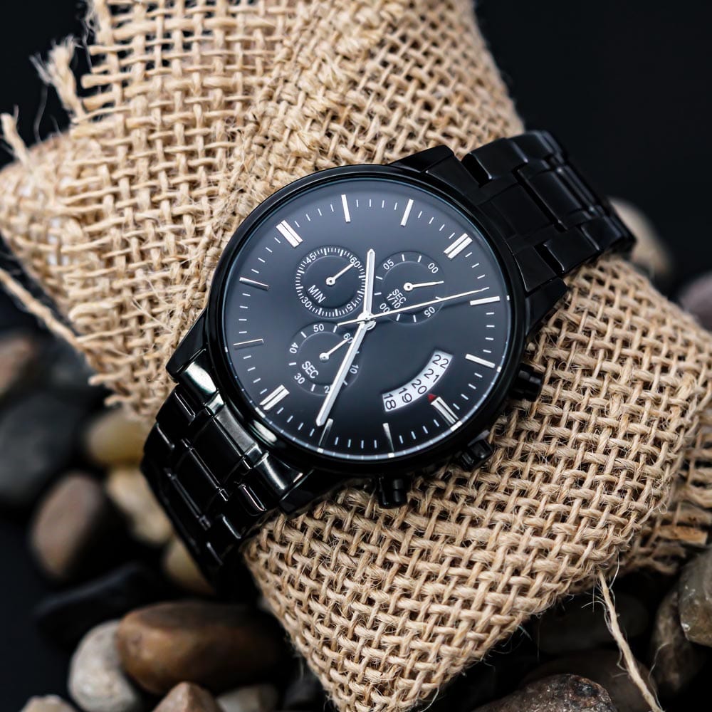 Jewelry Thank you for always doing your best for us, husband gift; Personalized Black Chronograph Watch