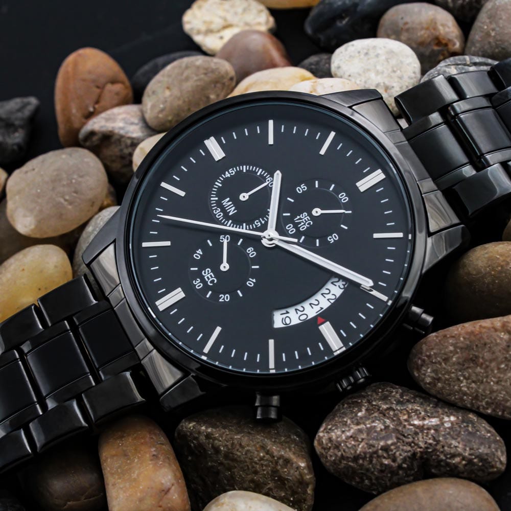 Jewelry Thank you for always doing your best for us, husband gift; Personalized Black Chronograph Watch