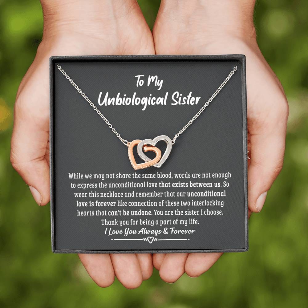 Jewelry Unbiological Sister Unconditional Love; Interlocking Hearts Necklace Gift