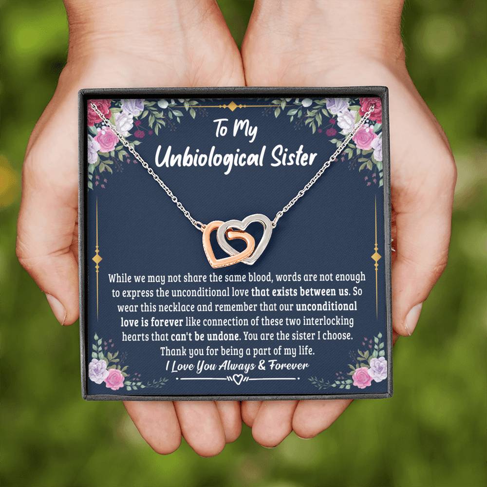 Jewelry Unbiological Sister Unconditional Love is Forever; Interlocking Hearts Necklace Gift