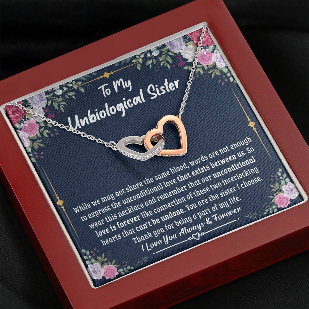 Jewelry Unbiological Sister Unconditional Love is Forever; Interlocking Hearts Necklace Gift