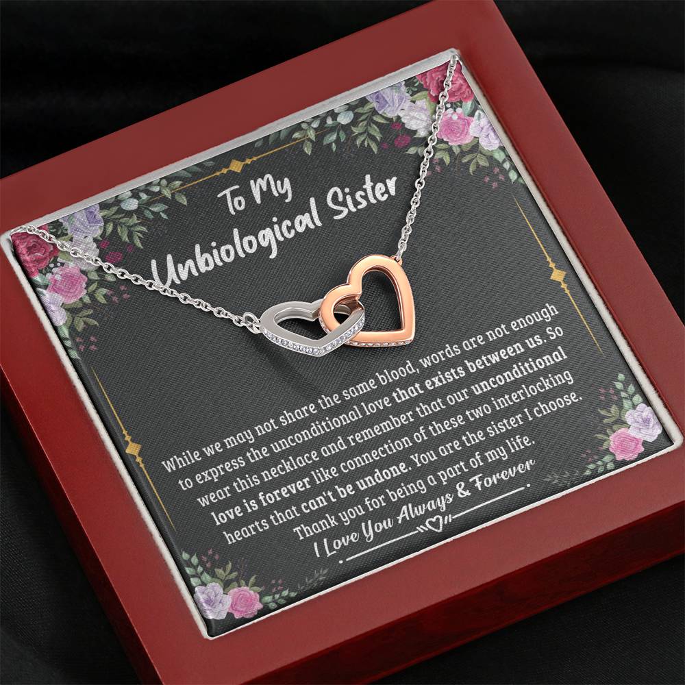 Jewelry Unbiological Sister Unconditional Love is Forever; Interlocking Hearts Necklace Gift