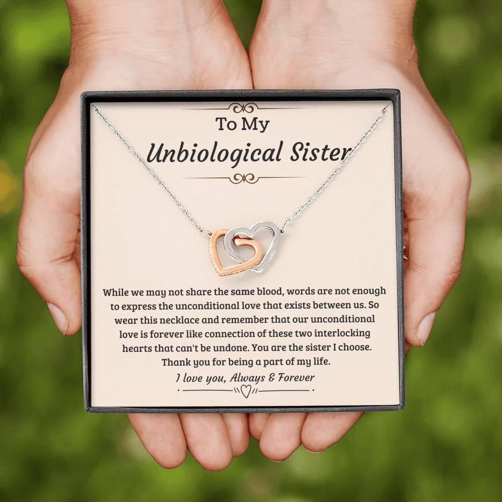 Jewelry Unbiological Sister Unconditional Love is Forever; Interlocking Hearts Necklace Gift