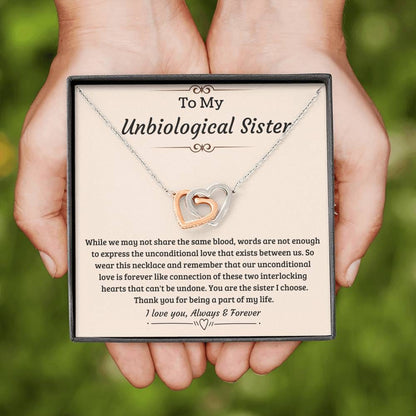 Jewelry Unbiological Sister Unconditional Love is Forever; Interlocking Hearts Necklace Gift