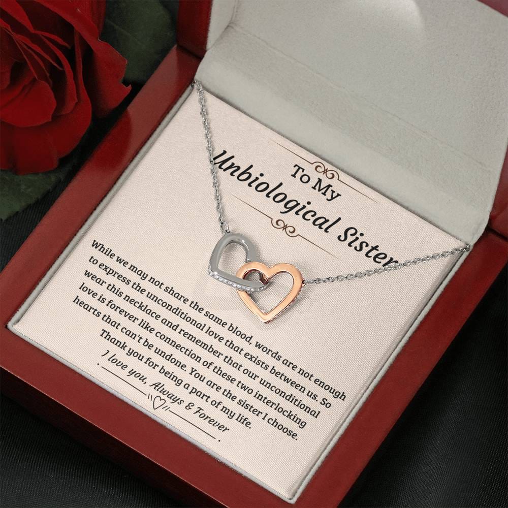 Jewelry Unbiological Sister Unconditional Love is Forever; Interlocking Hearts Necklace Gift