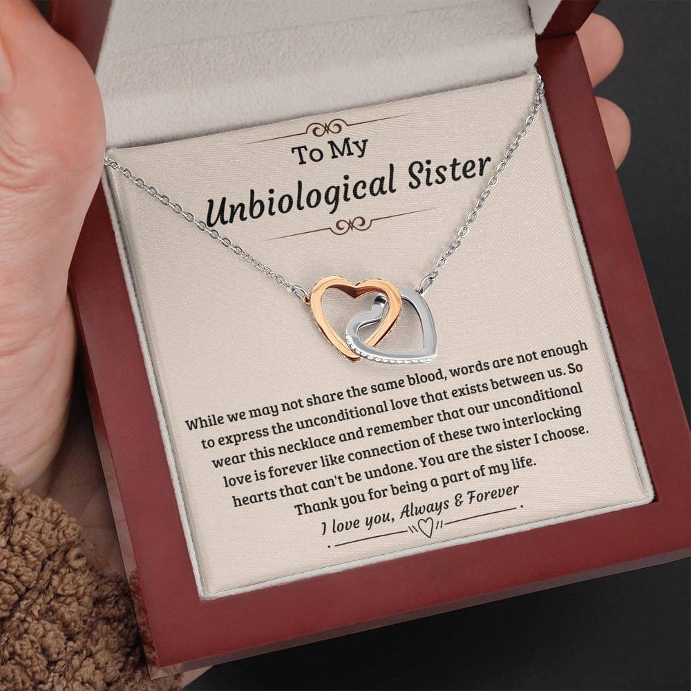 Jewelry Unbiological Sister Unconditional Love is Forever; Interlocking Hearts Necklace Gift