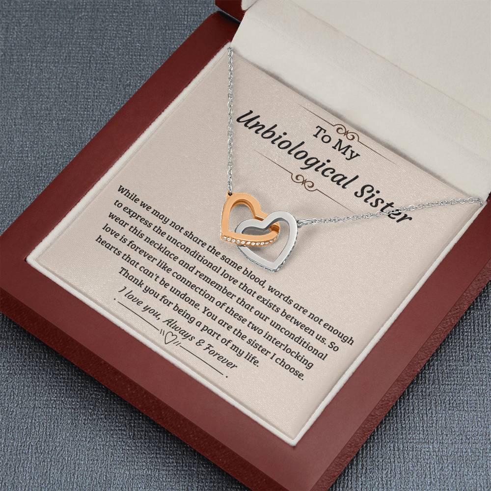 Jewelry Unbiological Sister Unconditional Love is Forever; Interlocking Hearts Necklace Gift